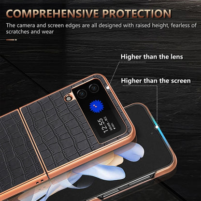 For Samsung Galaxy Z Flip4 5G AZNS Electroplated Frame Crocodile Texture Full Coverage Phone Case(Black) by AZNS