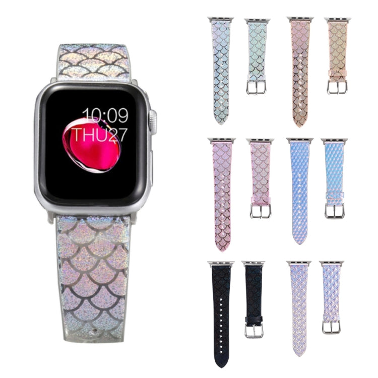 For Apple Watch 5 & 4 44mm / 3 & 2 & 1 42mm Discolor Glitter Fish Scale Texture Watch Band(Silver) by bashfashion