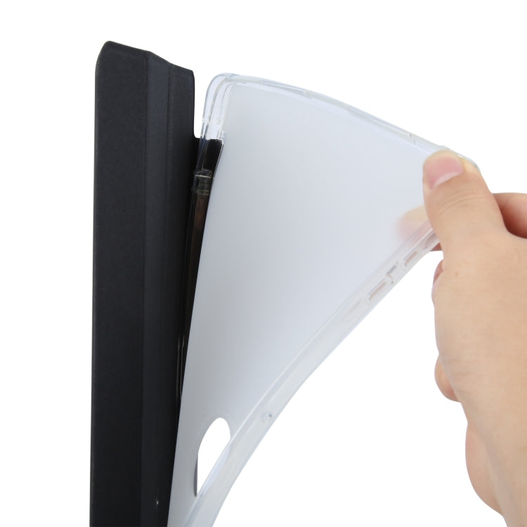 For OnePlus Pad 2 Tri-fold Clear TPU Smart Leather Tablet Case with Pen Slot(Black) by bashfashion