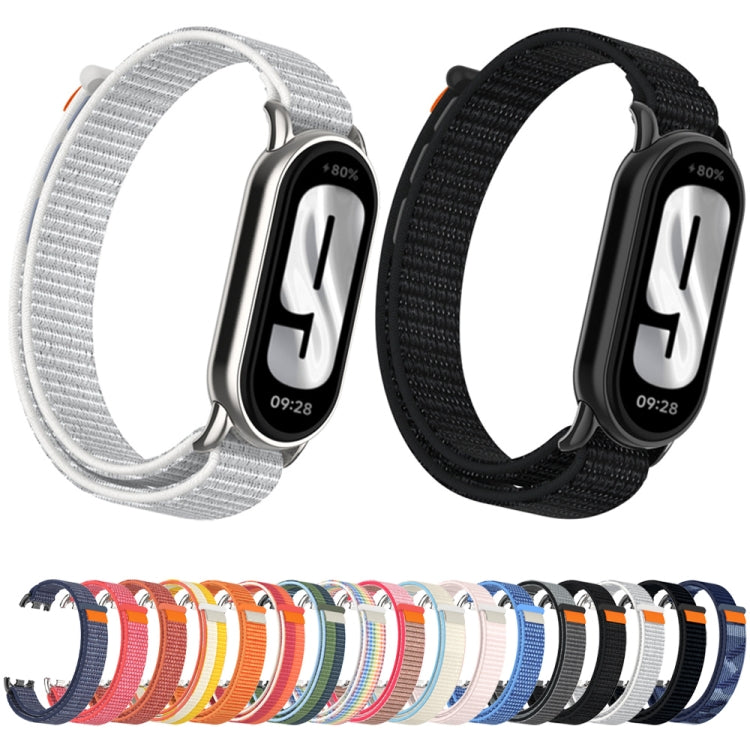 For Xiaomi Smart Band 9 / 8 Metal Connector + Loop Nylon Hook and Loop Fastener Watch Band(Reflective Black) by bashfashion