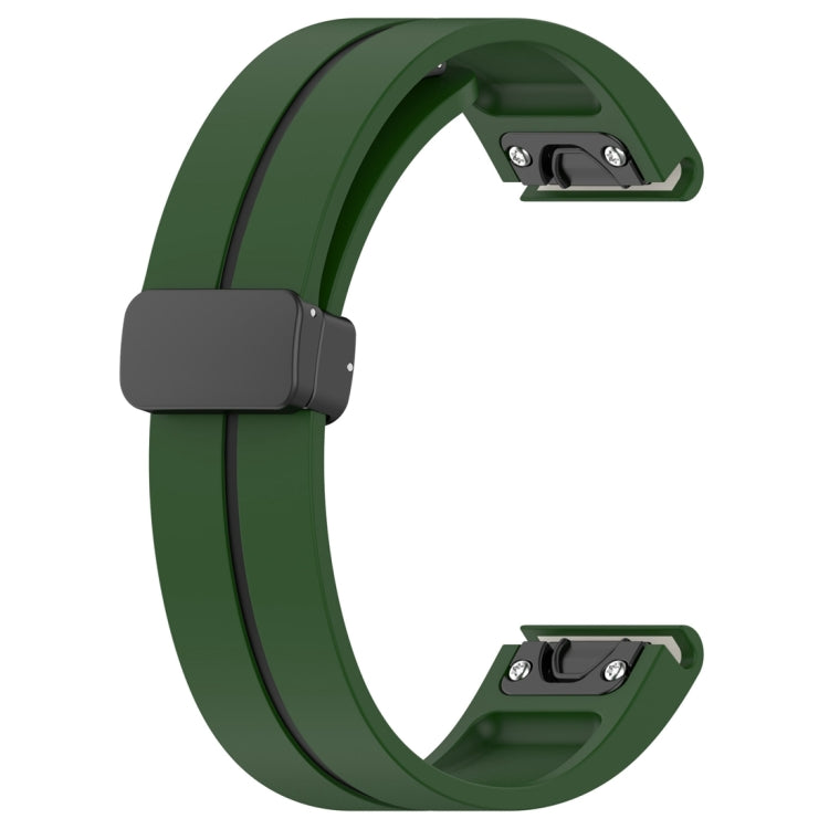 For Garmin Fenix 7 Two Color Magnetic Folding Black Buckle Silicone Watch Band(Army Green Black) by bashfashion