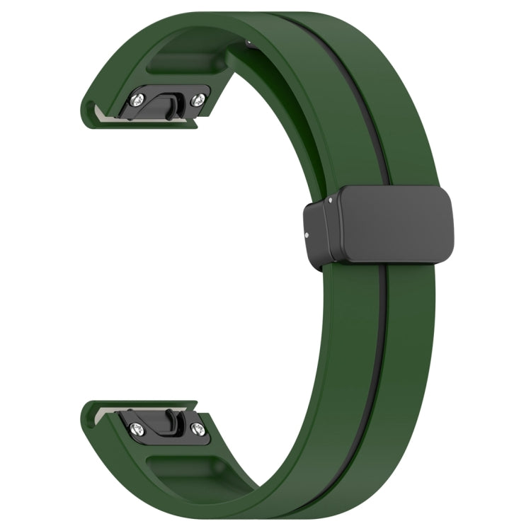 For Garmin Fenix 7 Two Color Magnetic Folding Black Buckle Silicone Watch Band(Army Green Black) by bashfashion