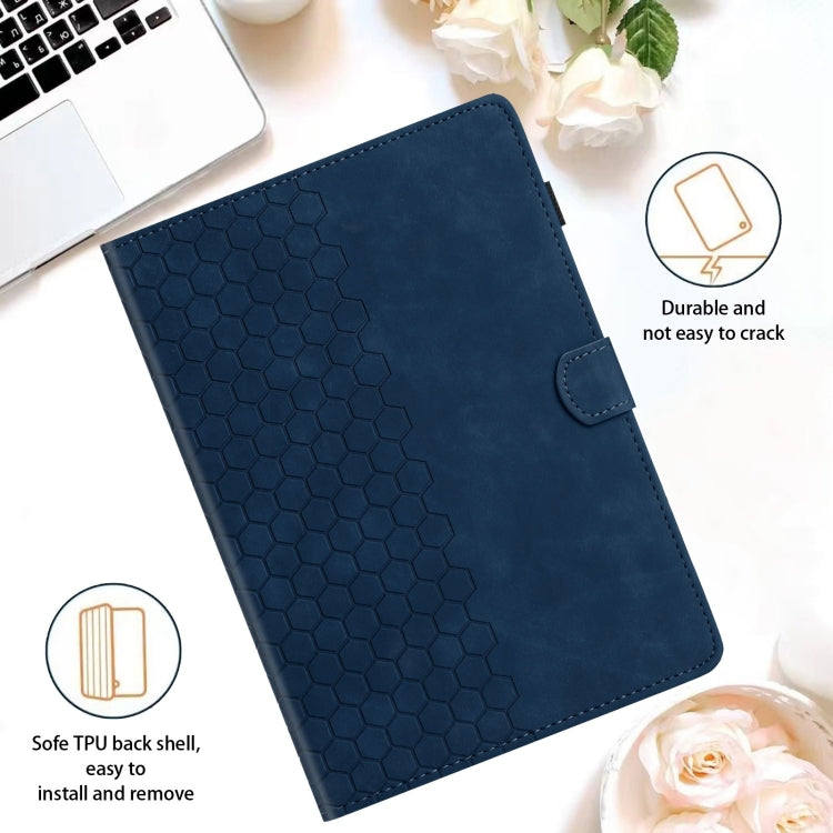 For Samsung Galaxy Tab S9 / S9 FE Honeycomb Embossed Leather Smart Tablet Case(Blue) by bashfashion