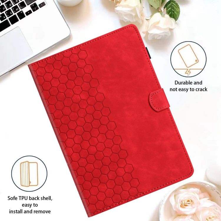 For Samsung Galaxy Tab S9 / S9 FE Honeycomb Embossed Leather Smart Tablet Case(Red) by bashfashion