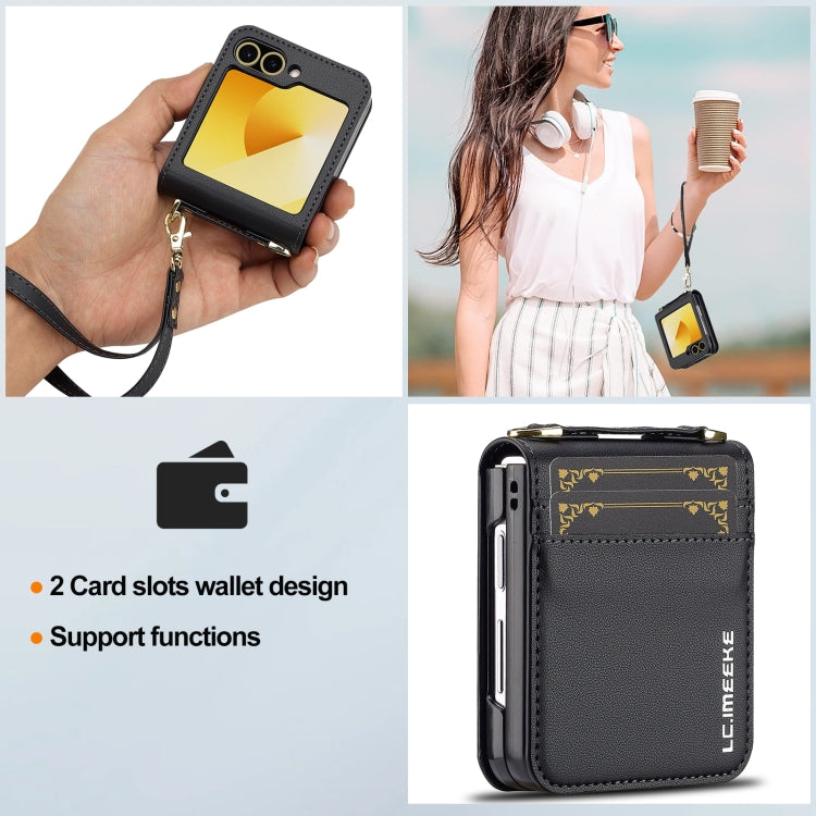 For Samsung Galaxy Z Flip6 LC.IMEEKE L1 Series Frosted Fine Texture PU Phone Case with Lanyard(Black) by LC.IMEEKE