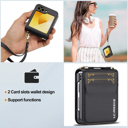 For Samsung Galaxy Z Flip6 LC.IMEEKE L1 Series Frosted Fine Texture PU Phone Case with Lanyard(Black) by LC.IMEEKE