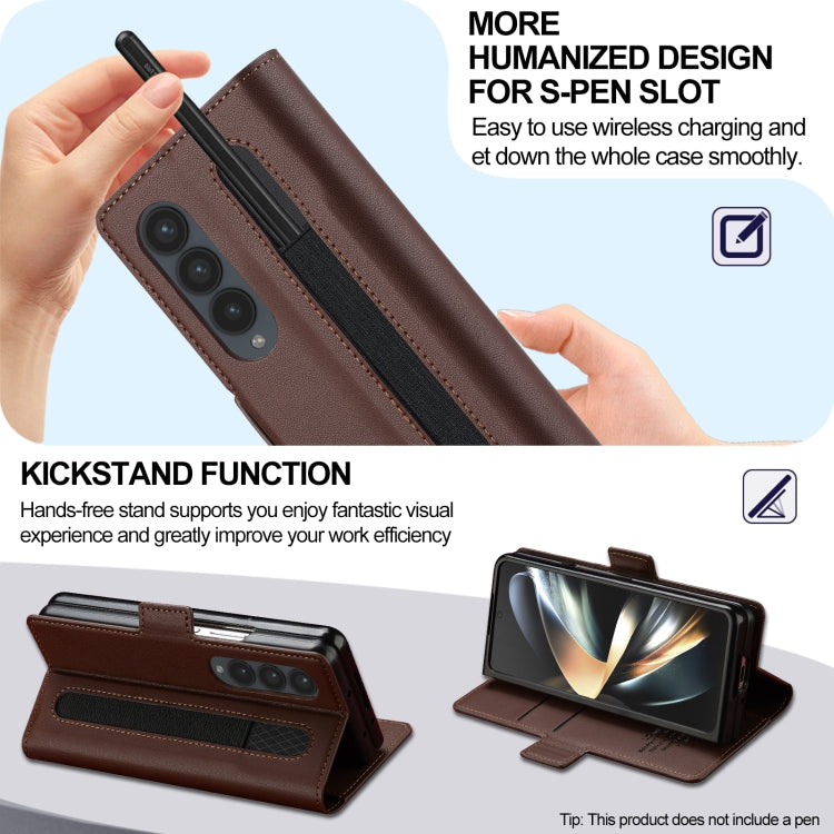 For Samsung Galaxy Z Fold4 LC.IMEEKE L1 Series Frosted Fine Texture PU Phone Case with Pen Slot, Pen Not Included(Brown) by LC.IMEEKE