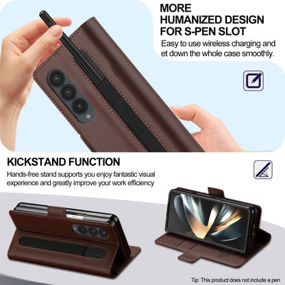 For Samsung Galaxy Z Fold4 LC.IMEEKE L1 Series Frosted Fine Texture PU Phone Case with Pen Slot, Pen Not Included(Brown) by LC.IMEEKE