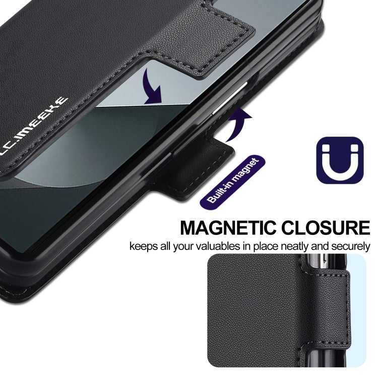 For Samsung Galaxy Z Fold6 LC.IMEEKE L1 Series Frosted Fine Texture PU Phone Case with Pen Slot, Pen Not Included(Black) by LC.IMEEKE