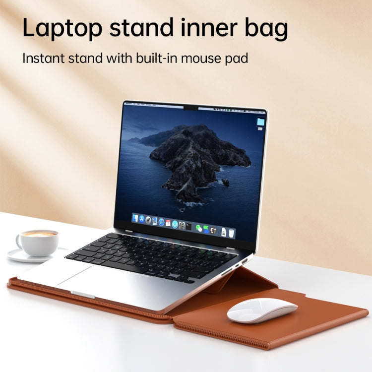 Multifunctional Laptop PU Magnetic Stand Split Liner Bag with Mouse Pad Function, Size:13-14 inch(Grey) by bashfashion