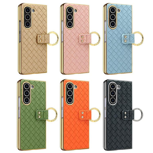 For Samsung Galaxy Z Fold5 VIETAO Woven Leather Metal Ring Phone Case(Orange) by VIETAO