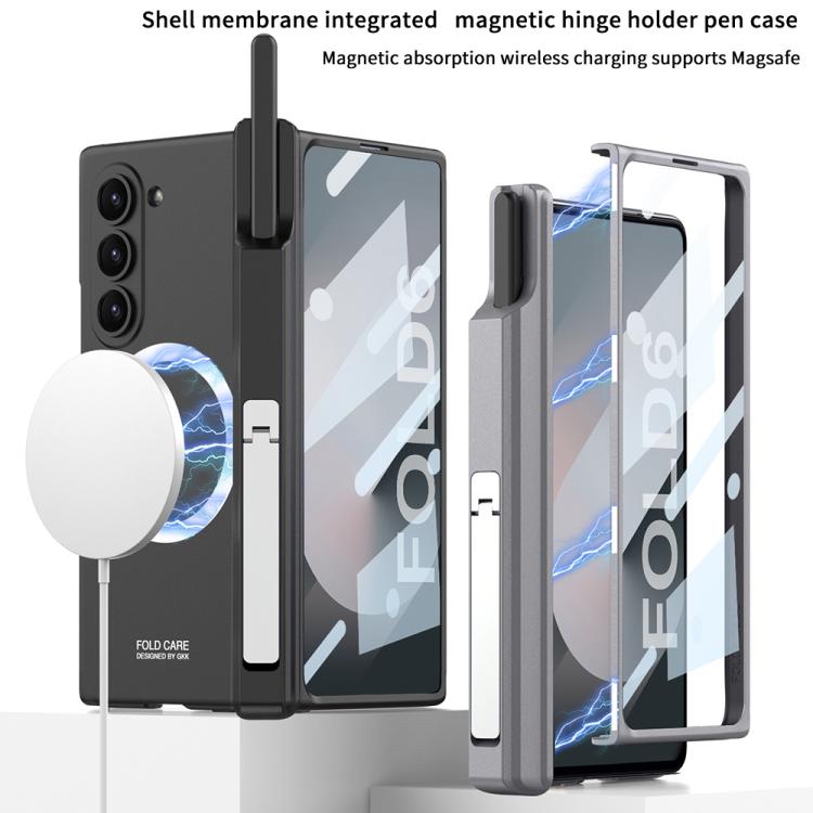 For Samsung Galaxy Z Fold6 GKK Integrated MagSafe Folding Phone Case with Pen Box, Not Included Pen(Mountain Gray) by GKK