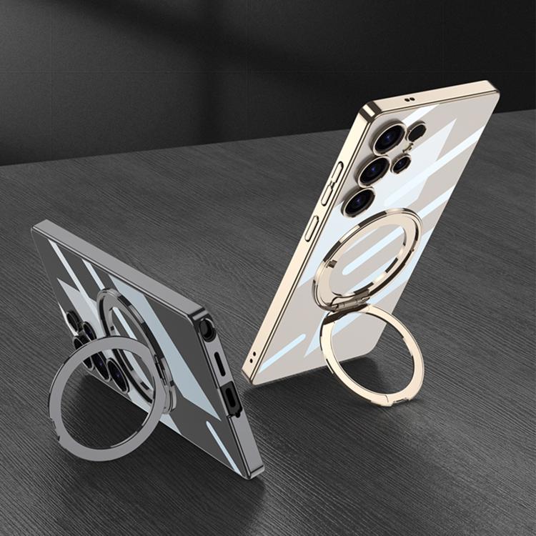 For Samsung Galaxy S25 Ultra 5G GKK PC Phone Case with Magnetic Rotating Holder, Not Included Pen(Transparent) by GKK