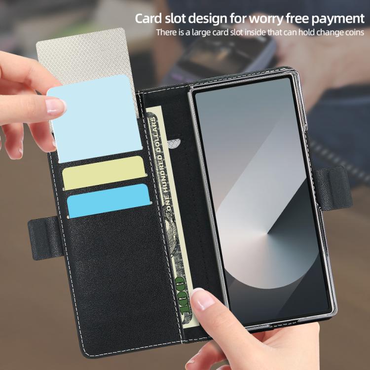 For Samsung Galaxy Z Fold6 VIETAO Integrated Spliced Leather Phone Case with Elastic Bowl Strap(Black) by VIETAO