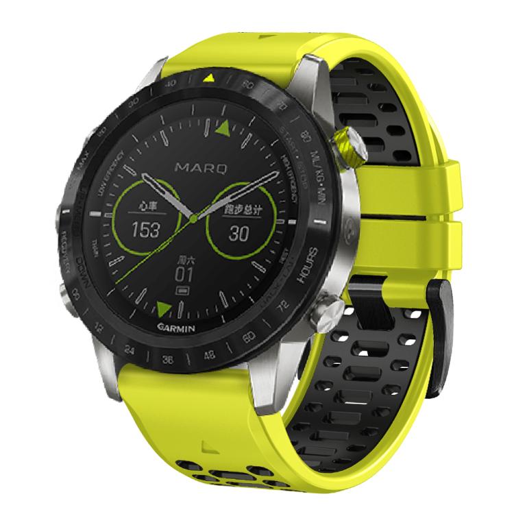 For Garmin Fenix 7X 26mm Kalebol Three Rows Hole Two Color Silicone Watch Band(Lime Green Black) by Kalebol