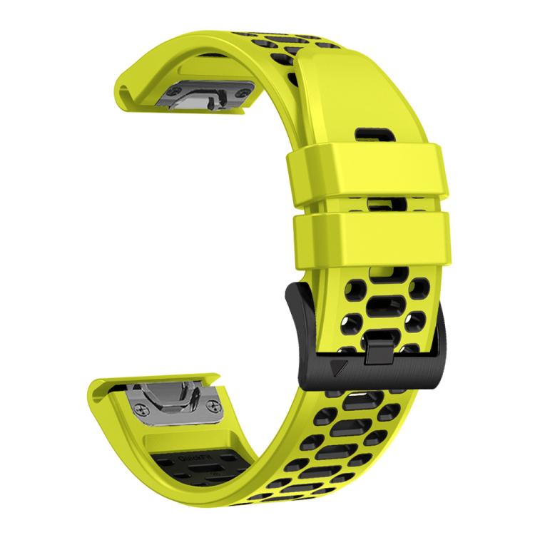 For Garmin Fenix 7X 26mm Kalebol Three Rows Hole Two Color Silicone Watch Band(Lime Green Black) by Kalebol