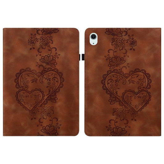 For Samsung Galaxy Tab S10 / S9 / S8 Love Hearts Embossed Leather Tablet Case(Brown) by bashfashion