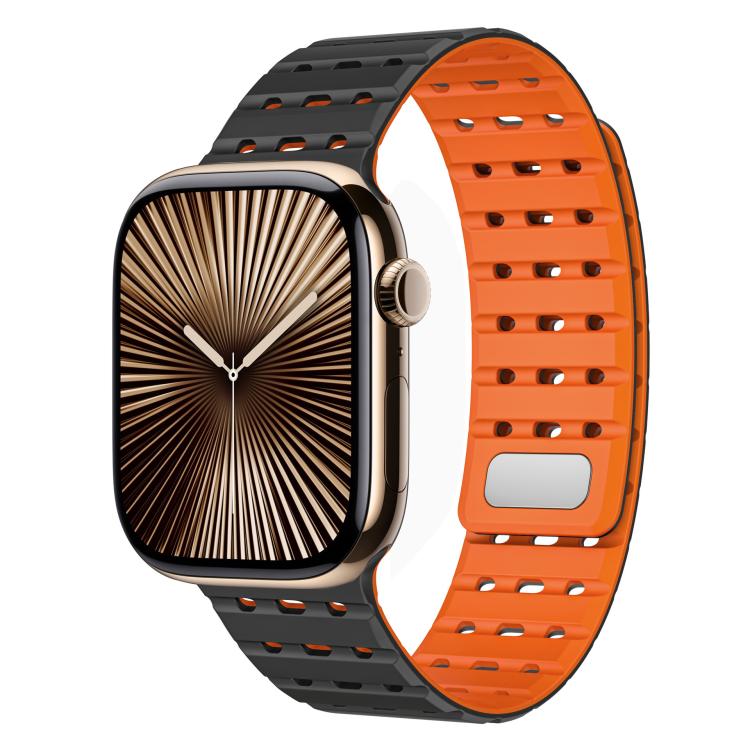 For Apple Watch 42mm / 41mm / 40mm / 38mm Two-Tone Breathable Magnetic Silicone Watch Band(Black Orange) by bashfashion