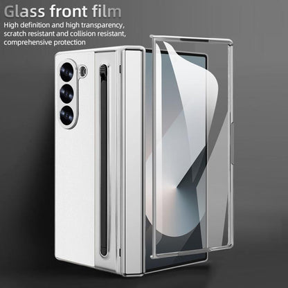 For Samsung Galaxy Z Fold5 5G VIETAO Electroplating Integrated Pen Slot Folding PU Phone Case with Stylus(White) by VIETAO