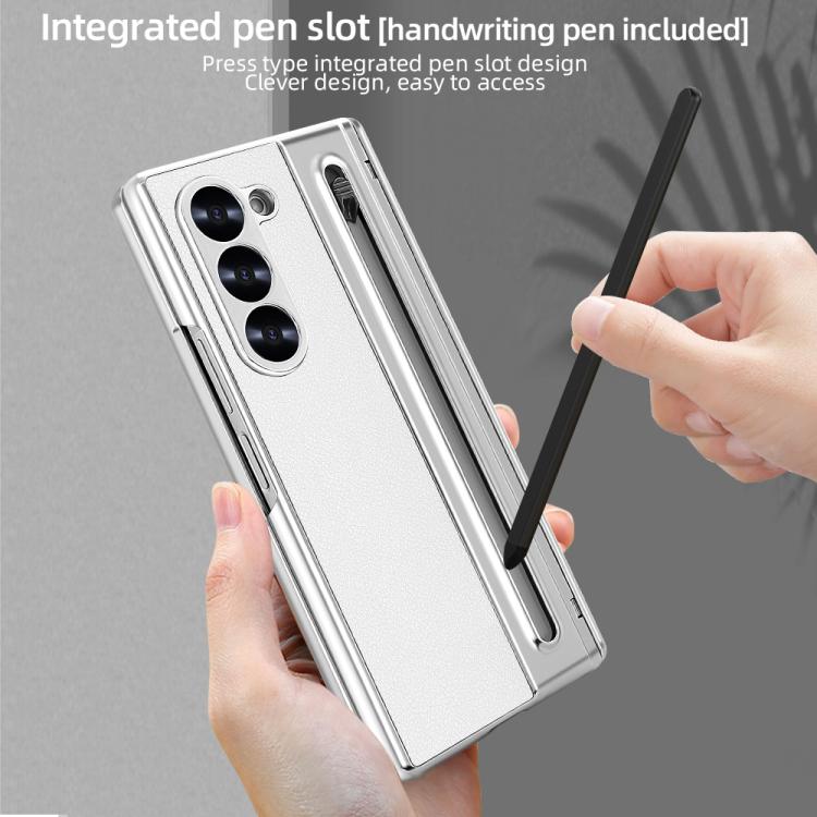 For Samsung Galaxy Z Fold5 5G VIETAO Electroplating Integrated Pen Slot Folding PU Phone Case with Stylus(White) by VIETAO