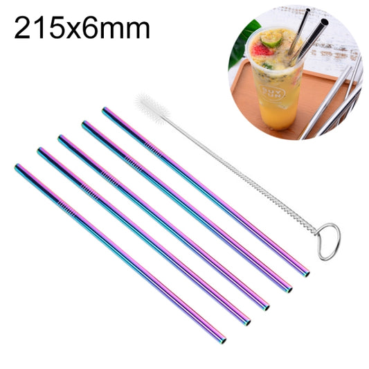 5pcs Reusable Stainless Steel Straight Drinking Straw + Cleaner Brush Set Kit, 215*6mm(Colour) by bashfashion