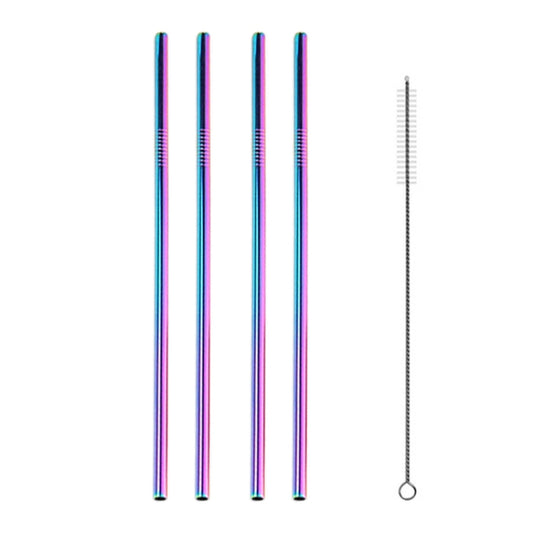 5pcs Reusable Stainless Steel Straight Drinking Straw + Cleaner Brush Set Kit, 215*8mm(Colour) by bashfashion