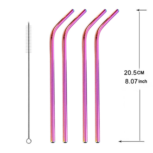 5pcs Reusable Stainless Steel Bent Drinking Straw + Cleaner Brush Set Kit, 266*6mm(Colour) by bashfashion