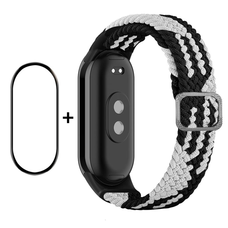 For Xiaomi Mi Band 8 ENKAY Hat-Prince 2 in 1 Set Full Coverage Screen Protector + Elastic Braided Nylon Watch Band(Black White) by ENKAY