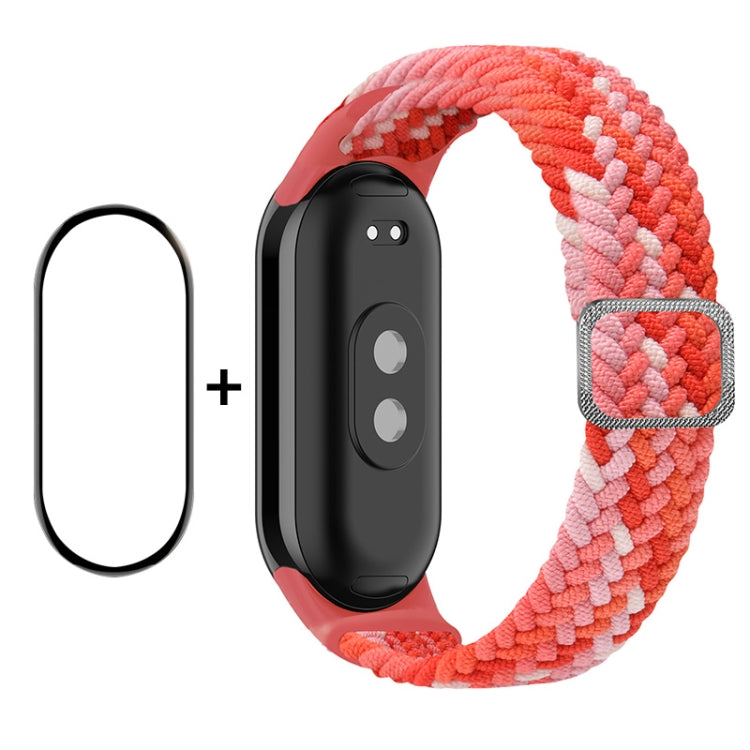 For Xiaomi Mi Band 8 ENKAY Hat-Prince 2 in 1 Set Full Coverage Screen Protector + Elastic Braided Nylon Watch Band(Colorful Red) by ENKAY