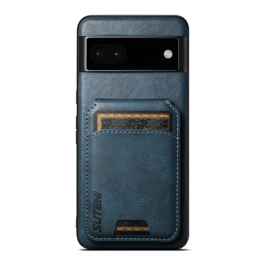 For Google Pixel 6a Suteni H02 Leather Wallet Stand Back Phone Case(Blue) by Suteni