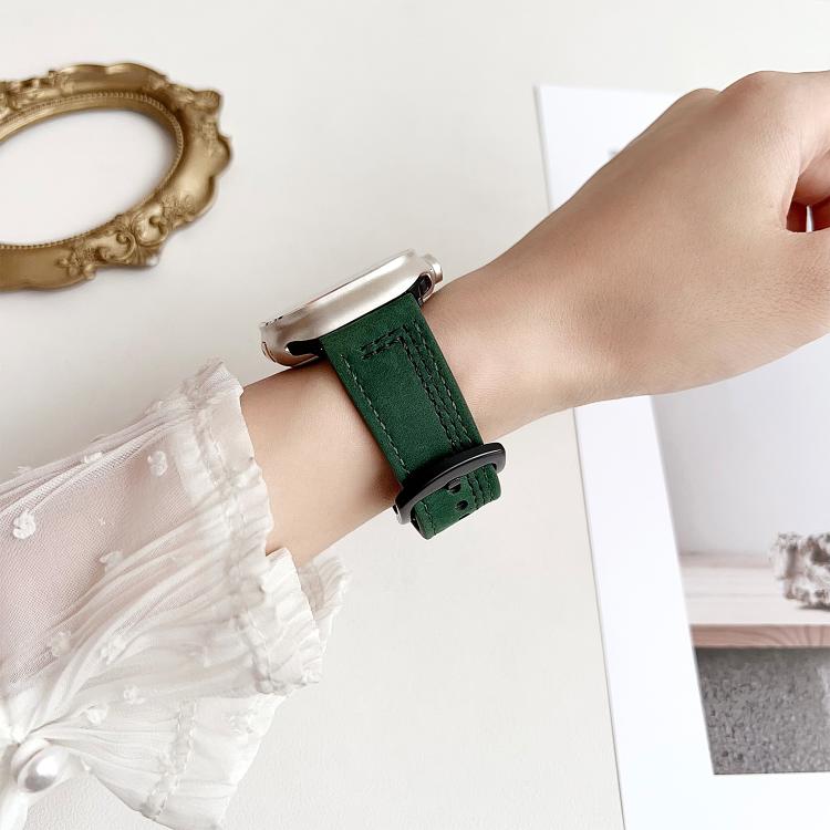 For Apple Watch 42mm / 41mm / 40mm / 38mm 7-Line Tri-Star Buckle Pull Up Leather Watch Band(Crazy Horse Light Brown Blue Thread) by bashfashion