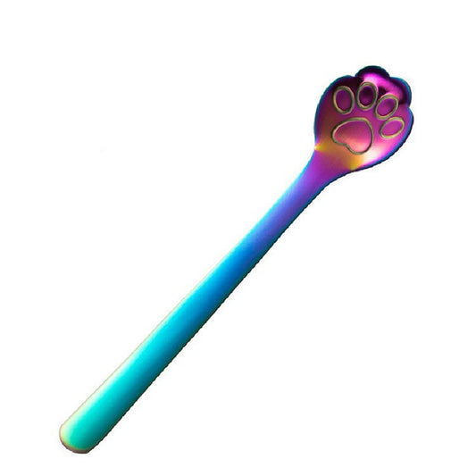 Stainless Steel Creative Cat Claw Coffee Spoon Dessert Cake Spoon, Style:Cat Claw Spoon, Color:Colorful by bashfashion
