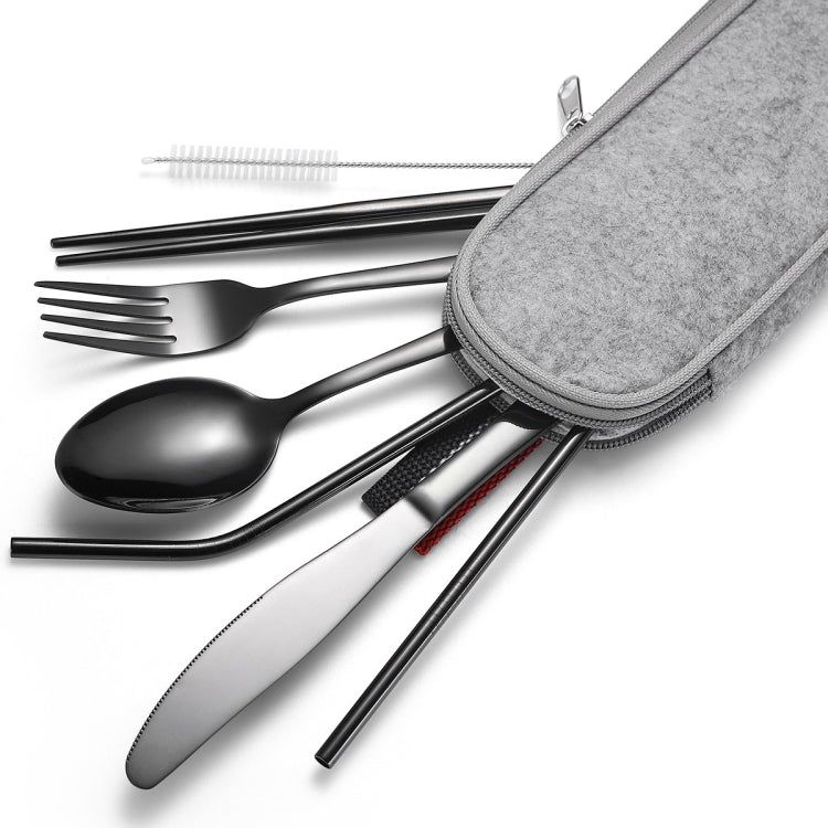 7 in 1 Cutlery Spoon Chopsticks And Straw Set Stainless Steel Portable Cutlery Set, Specification: Symphony + Deep Bag by bashfashion