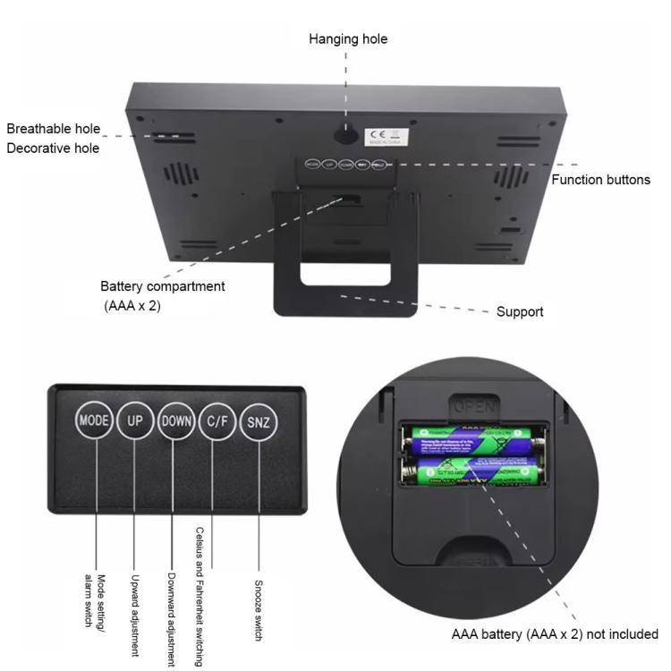 Large Screen LCD Wall Clock Minimalist Electronic Alarm Clock(Silver+Black) by bashfashion