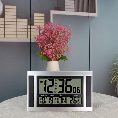 Large Screen LCD Wall Clock Minimalist Electronic Alarm Clock(Silver+Black) by bashfashion