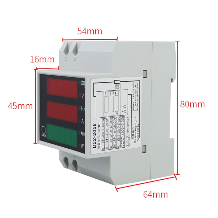 D52-2058 Wattmeter Din rail Volt Current Meter, Specification: AC80-300V Built-in CT by bashfashion