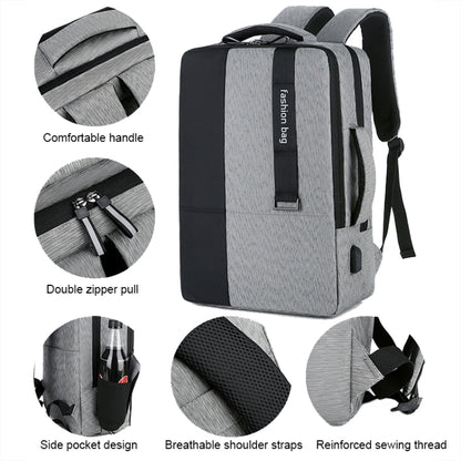 140 Large-capacity Business Commuter Laptop Backpack with USB Charging Interface(Grey) by bashfashion