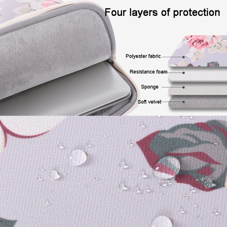 H40-B01 White Rose Pattern Laptop Case Bag Computer Liner Bag With Handle, Size: 15 Inch(Grey) by bashfashion