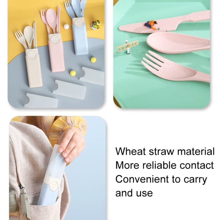 4 In 1 Portable Wheat Straw Tableware Set Outdoor Travel Storage Tableware Box, Style: A With Chopsticks (Beige) by bashfashion