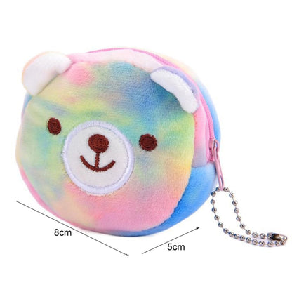 Mini Colorful Round Plush Coin Purse Lipstick Data Cable Portable Bag, Style: Big Eyes Colt by bashfashion