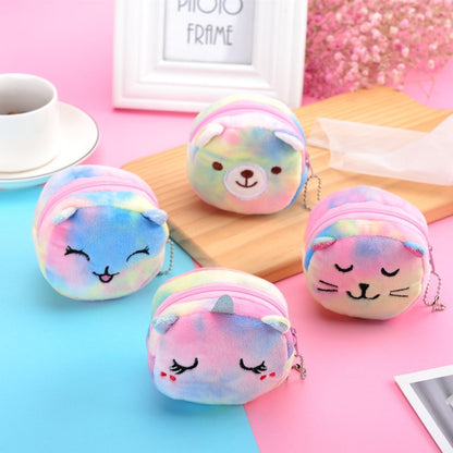 Mini Colorful Round Plush Coin Purse Lipstick Data Cable Portable Bag, Style: Big Eyes Colt by bashfashion