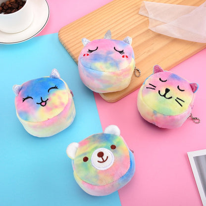 Mini Colorful Round Plush Coin Purse Lipstick Data Cable Portable Bag, Style: Big Eyes Colt by bashfashion