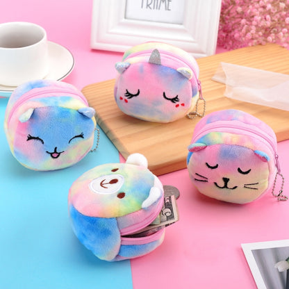 Mini Colorful Round Plush Coin Purse Lipstick Data Cable Portable Bag, Style: Big Eyes Colt by bashfashion