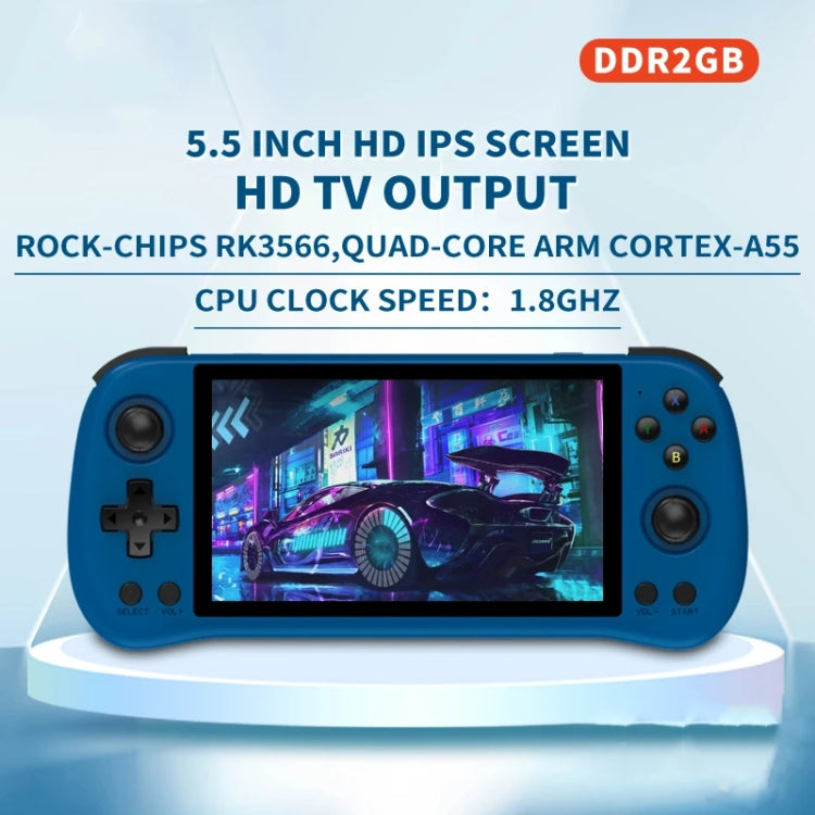 POWKIDDY X55 Game Console 5.5 Inch 1280 X 720 IPS Screen RK3566 Linux System Open-Source Retro Video Player 16GB+64GB(Blue) by POWKIDDY
