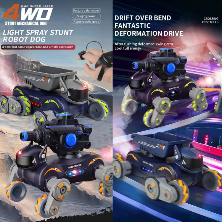 Eight Wheel Stunt Robot Dog Smart Gesture Sensor RC Kids Toy Car With Lights Music Spray Car, Style: Tank Green Single RC by bashfashion