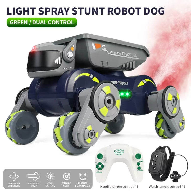 Eight Wheel Stunt Robot Dog Smart Gesture Sensor RC Kids Toy Car With Lights Music Spray Car, Style: Tank Green Single RC by bashfashion