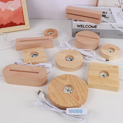 LED Light Solid Wood Luminous Base for Resin Art Acrylic Glass Lights Rectangular Slot 15cm(Three-color Light) by bashfashion