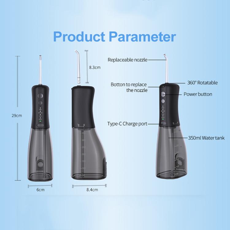 F500 IPX7 Waterproof 350ml Rechargeable Portable Handheld Pulse Electric Flosser(White) by bashfashion