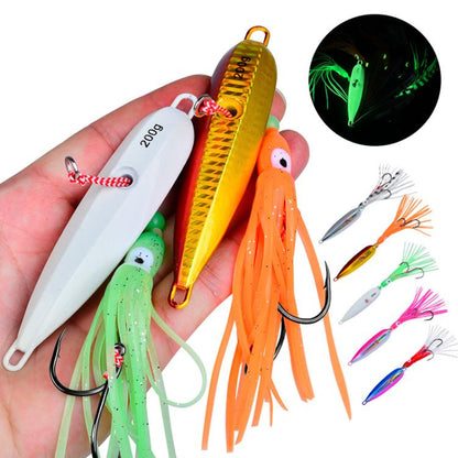 100G PROBEROS LF159 Luminous Bearded Squid Hook Slow Cranking Road Runner Iron Plate Bionic False Bait(A) by PROBEROS