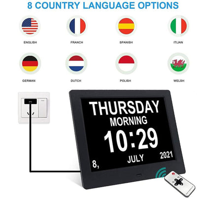 10-Inch Digital Clock With Voice Time Announcement, Auto DST Adjustment, 20 Custom Alarms, 8 Medication Reminders AU Plug White by bashfashion